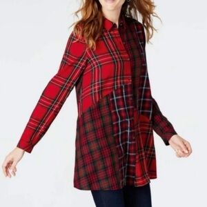 J.Jill Patchwork Plaid Button-Down Tunic – Size Medium | 100% Cotton